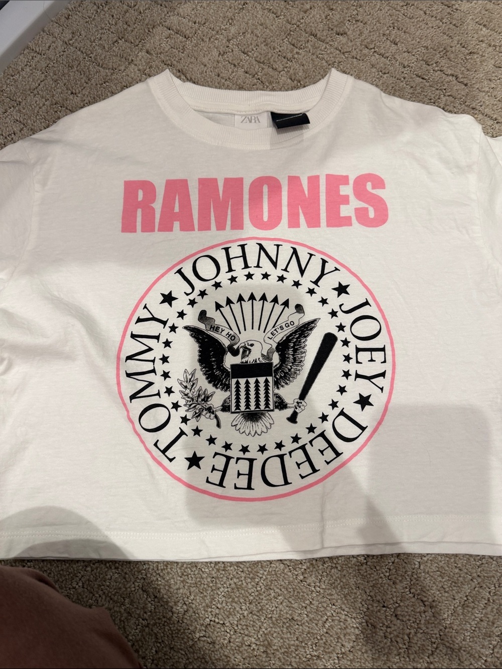 Zara White Tee with Pink RAMONES Graphic